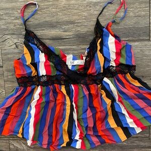 Zara Multicolor Striped Top with Black Lace